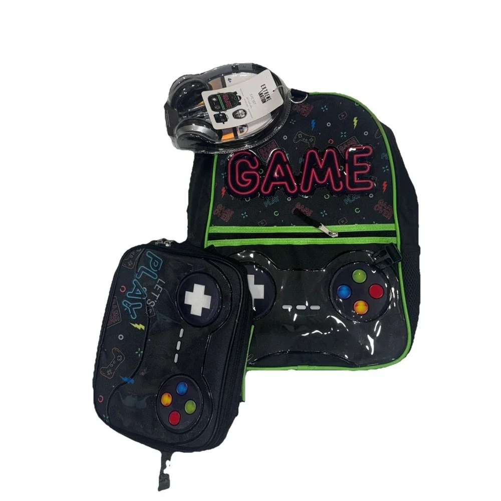 Boy's Extreme Nation Game On School 3 Piece Set Backpack Lunch Bag Headphones